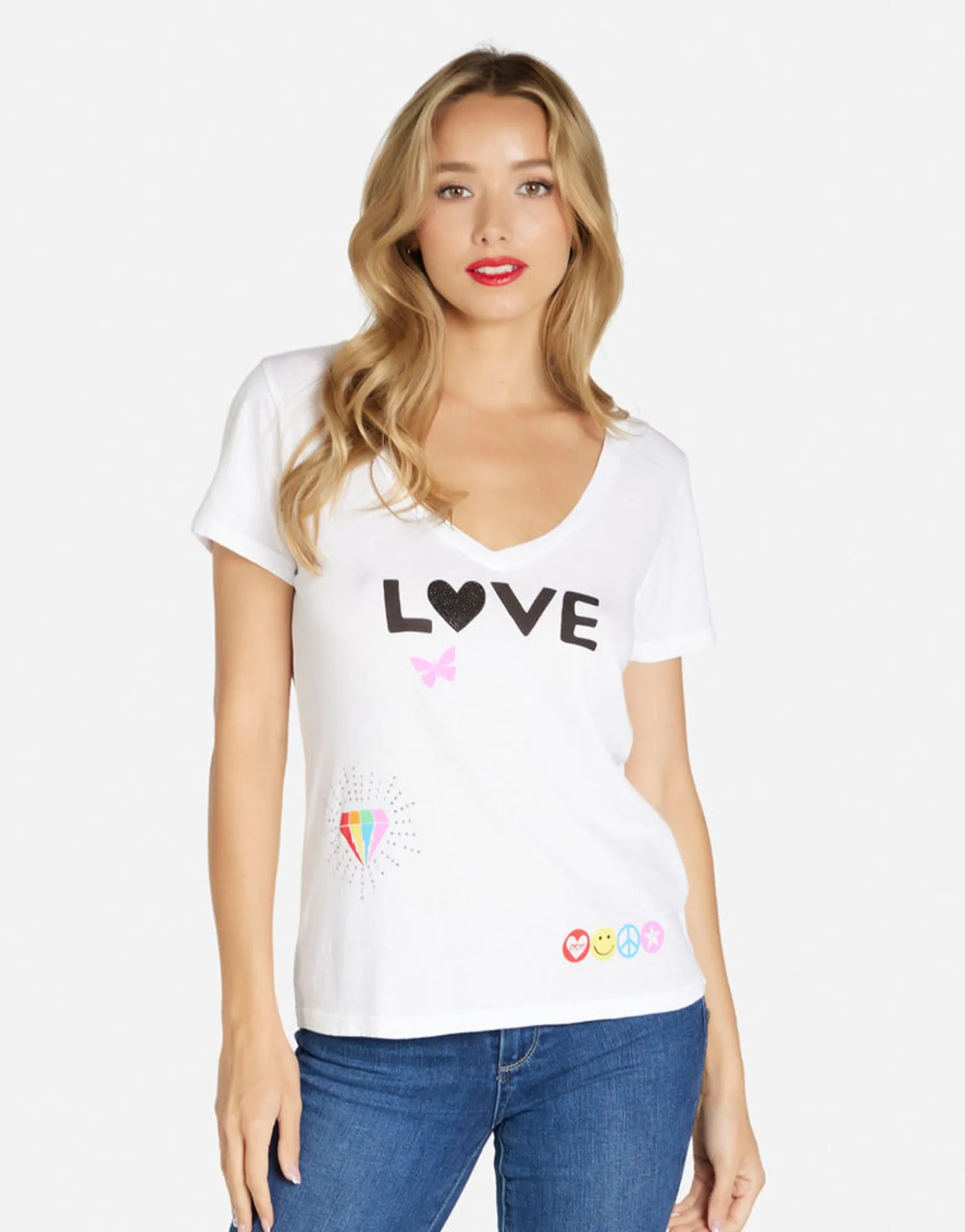 New #1 Love Rainbow Lip V-Neck Tee In | Cruz By Women Short Sleeve