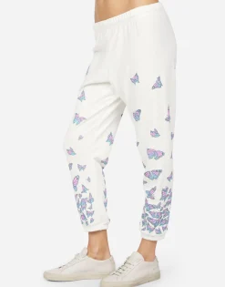 Hot Alana Color Butterfly Skull Burst Women Crop Sweatpants