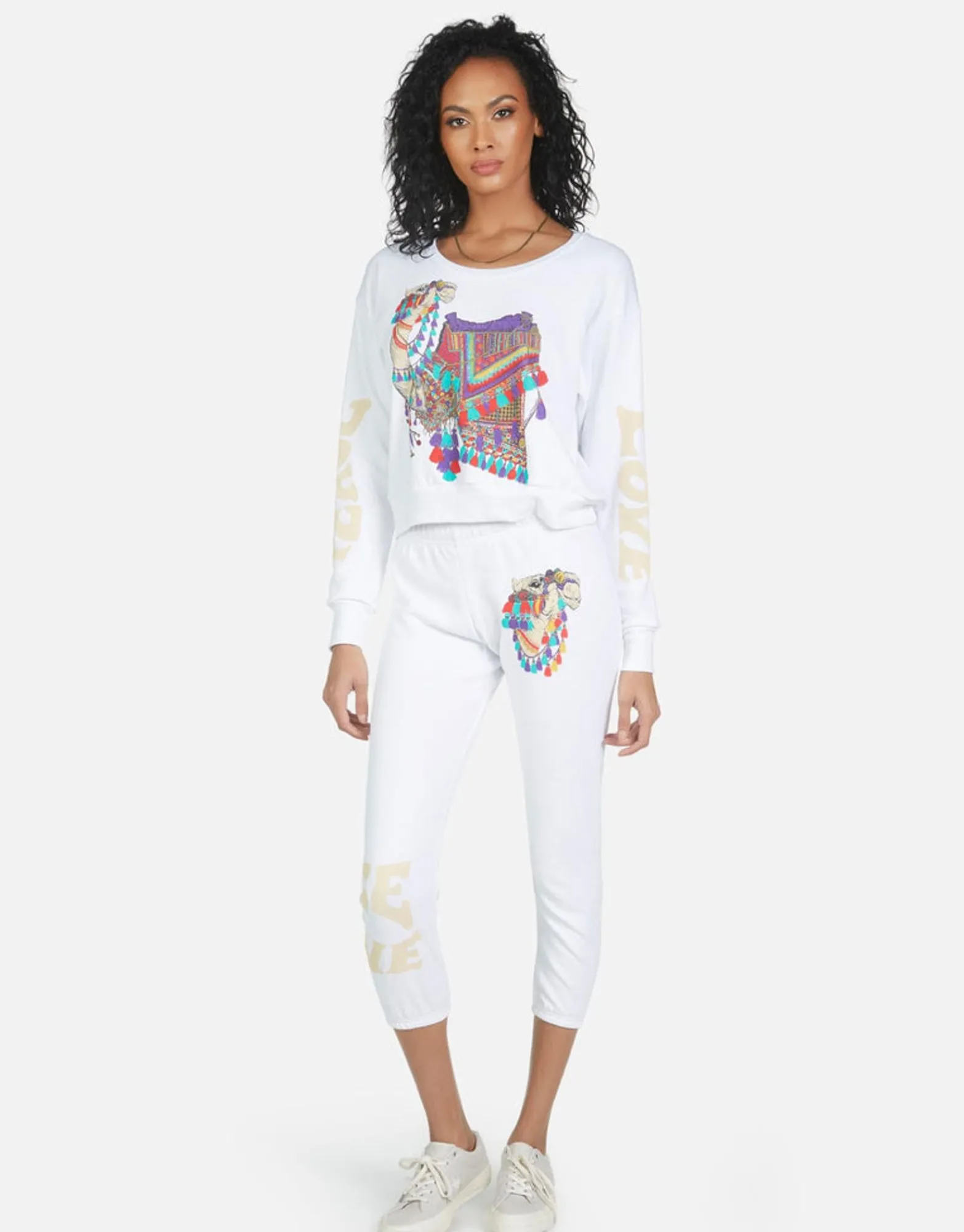 Cheap Alana Peace Love Camel Women Crop Sweatpants