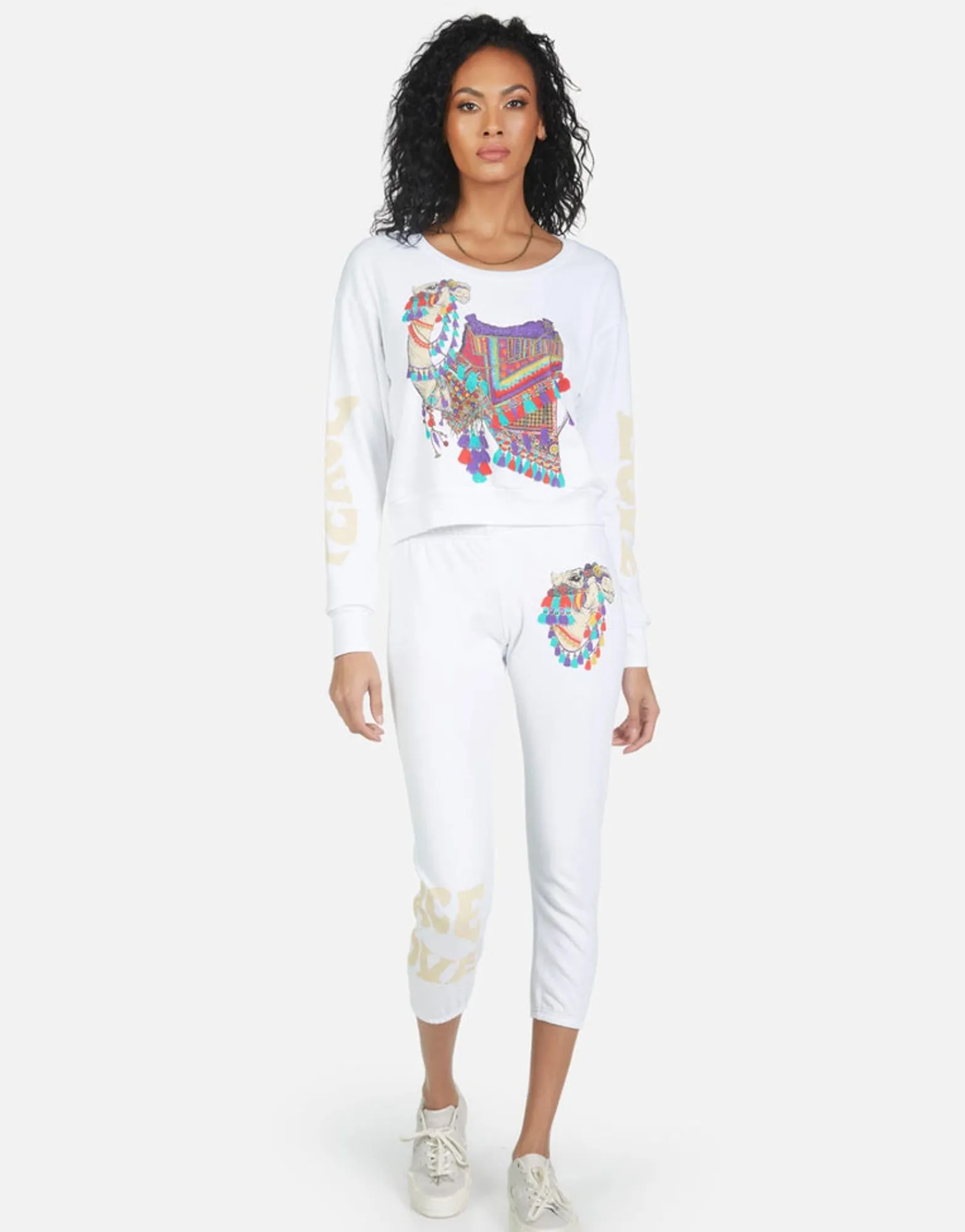 Cheap Alana Peace Love Camel Women Crop Sweatpants