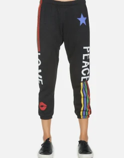 Hot Alana Peace Love Stripe Women Crop Sweatpants