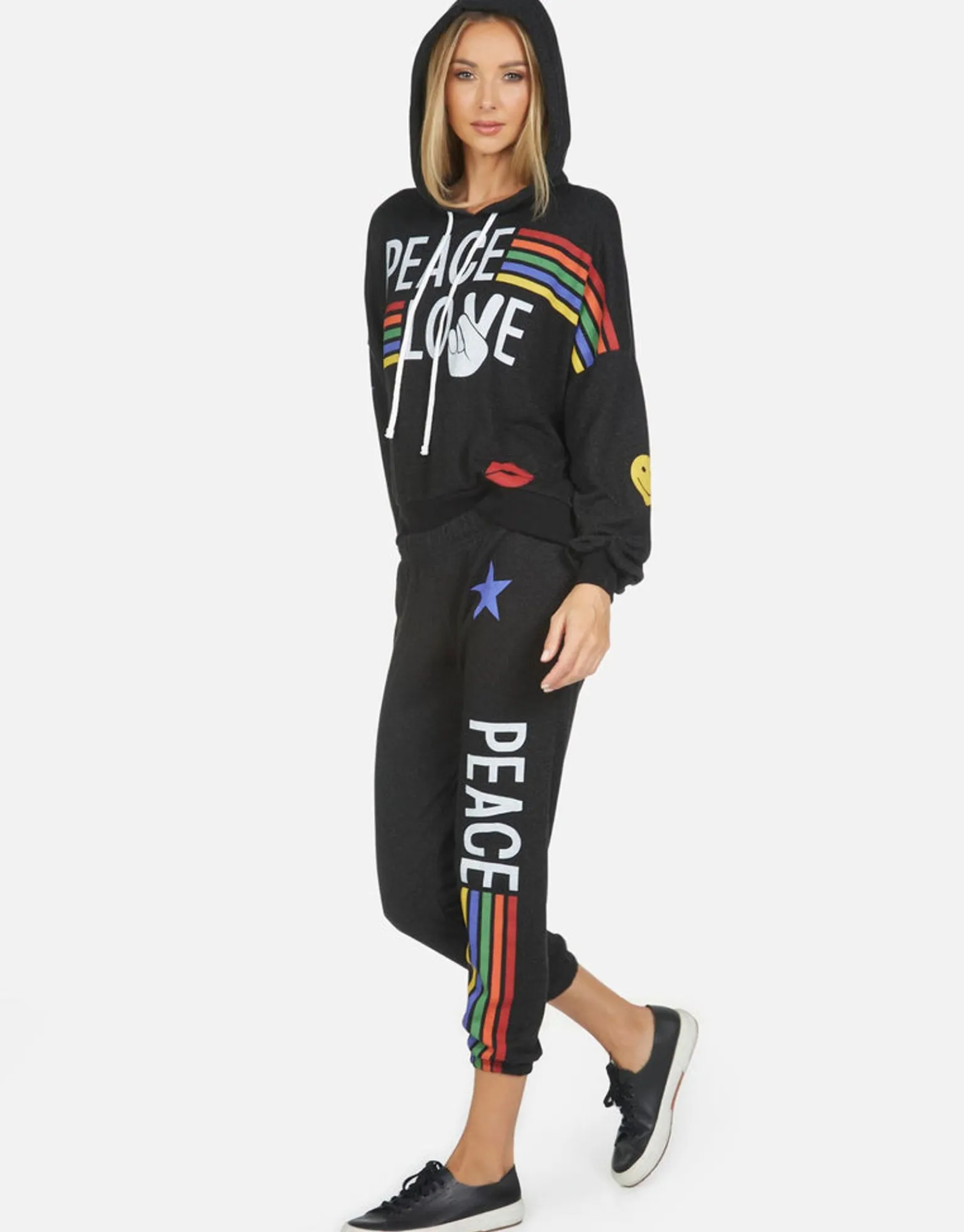 Hot Alana Peace Love Stripe Women Crop Sweatpants