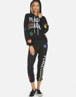 Hot Alana Peace Love Stripe Women Crop Sweatpants