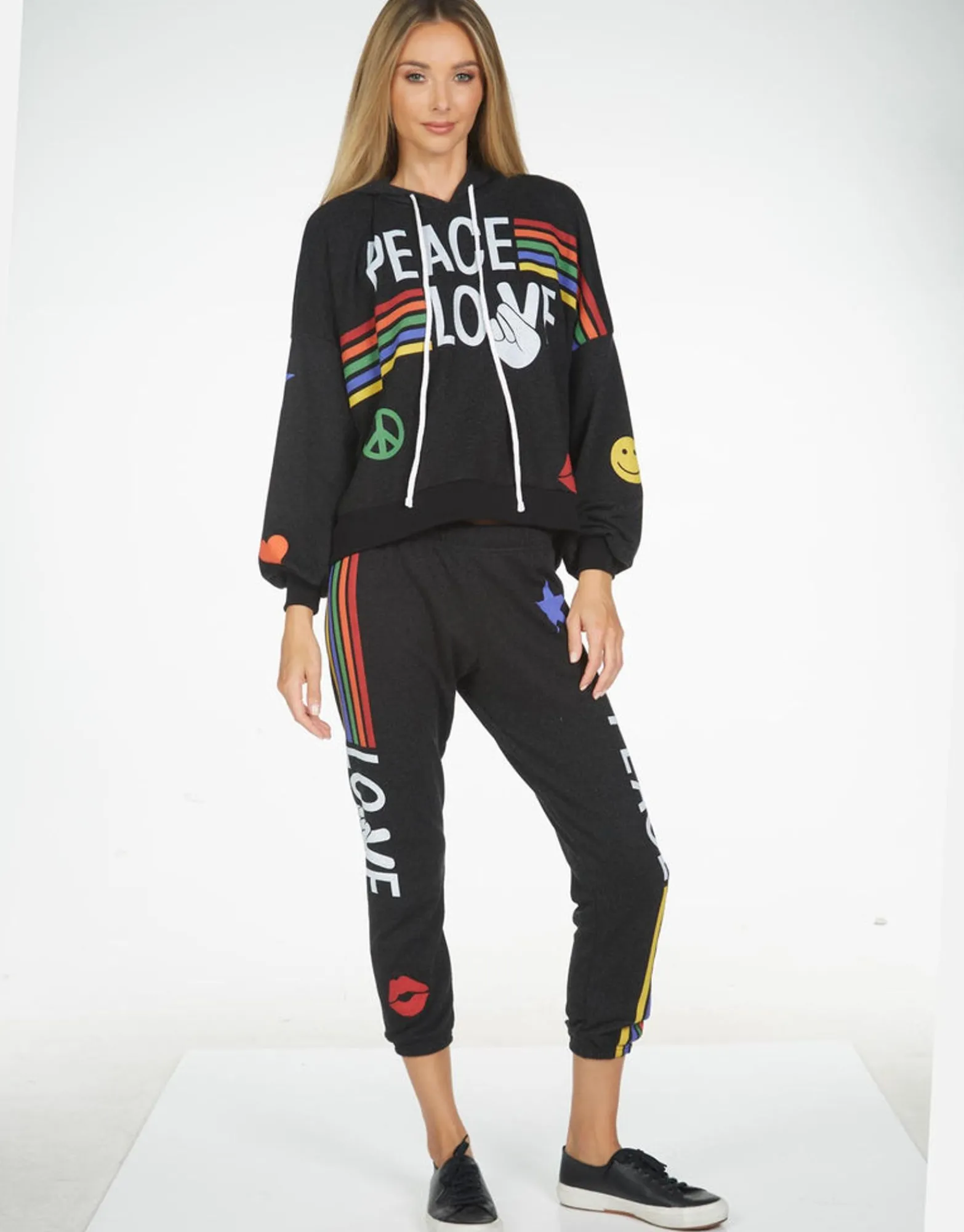 Hot Alana Peace Love Stripe Women Crop Sweatpants