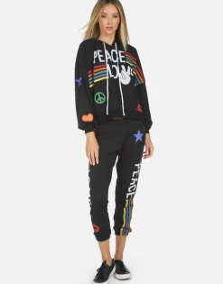 Hot Alana Peace Love Stripe Women Crop Sweatpants