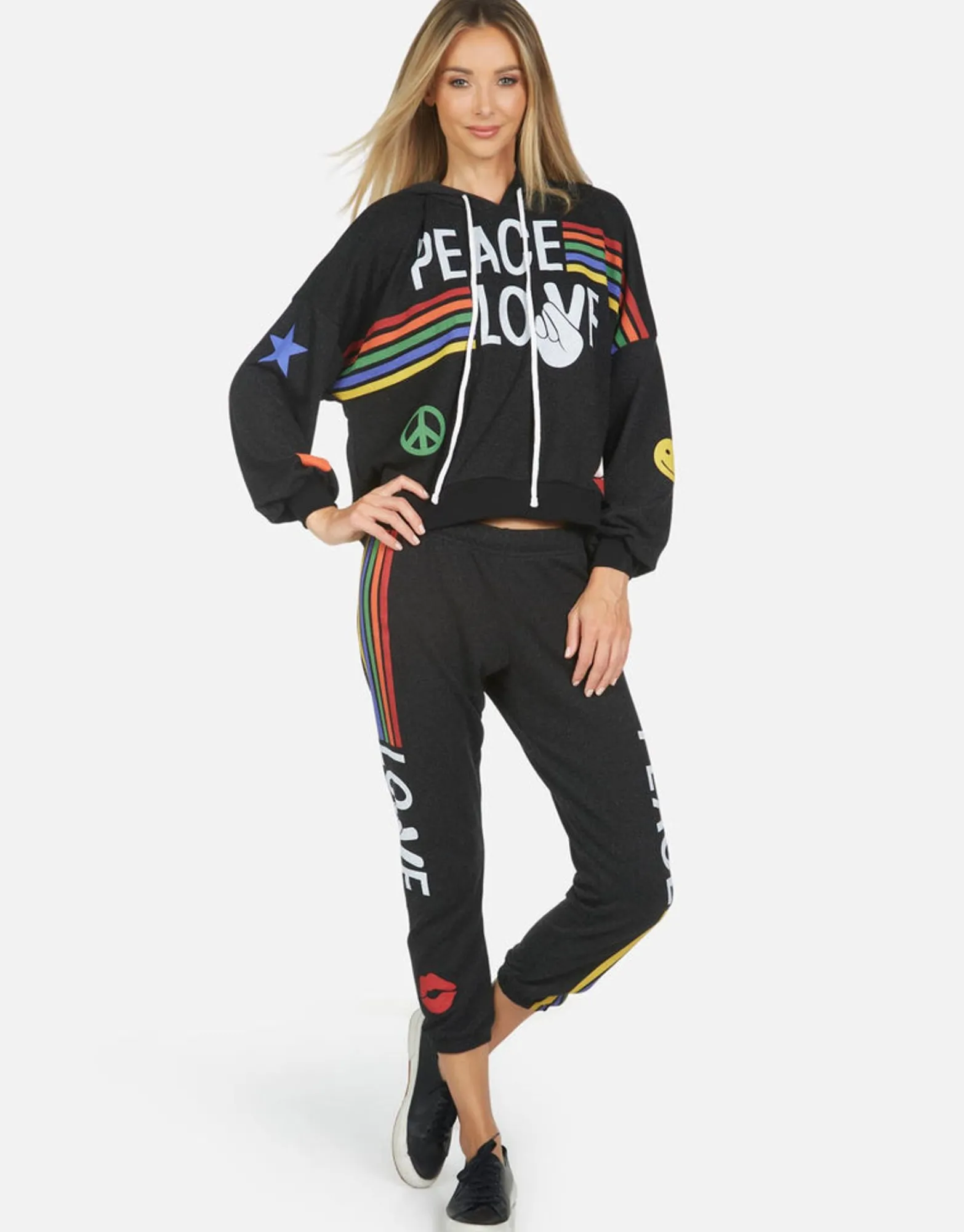 Hot Alana Peace Love Stripe Women Crop Sweatpants