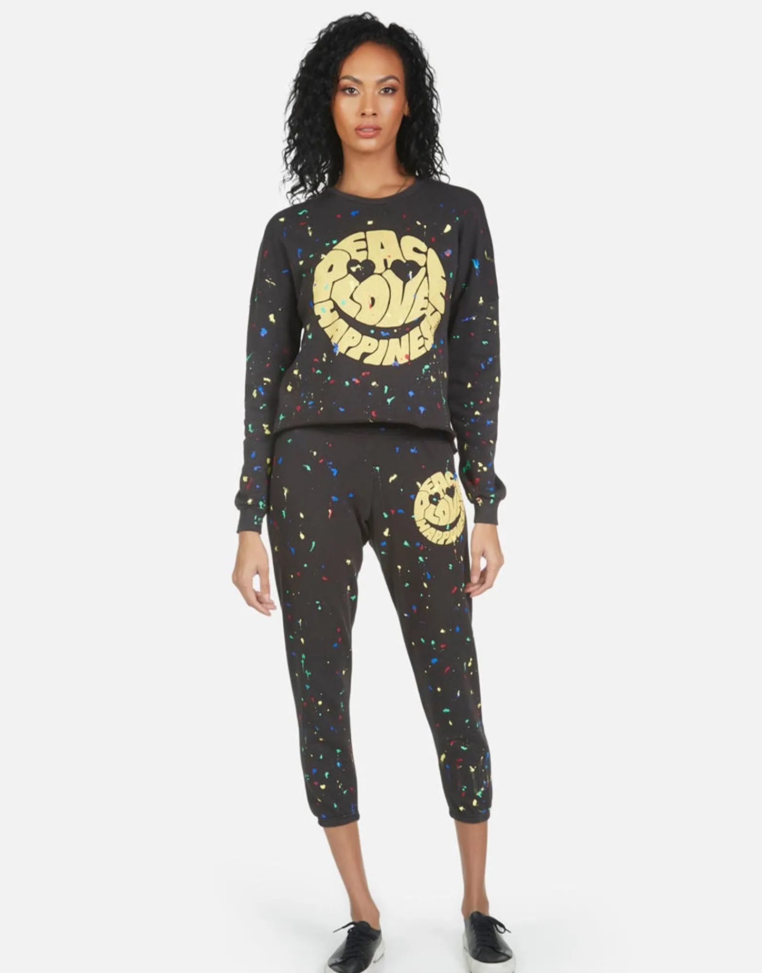 Best Alana Text Happy Face Women Crop Sweatpants