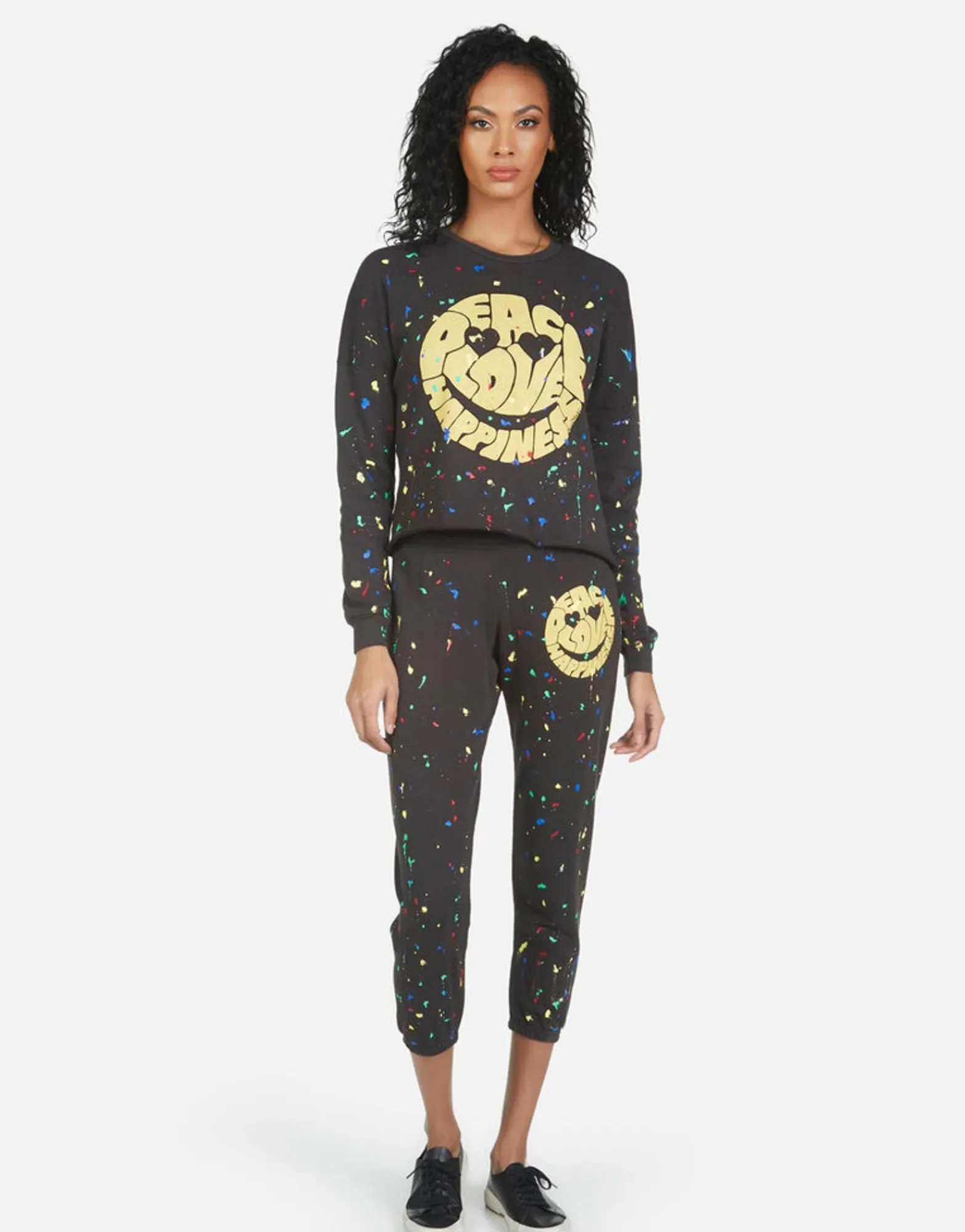 Best Alana Text Happy Face Women Crop Sweatpants