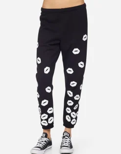 Best Alana White Foil Scattered Lips Women Crop Sweatpants