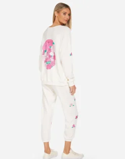 Clearance Anela Pink Rose Skull Women Long Sleeve