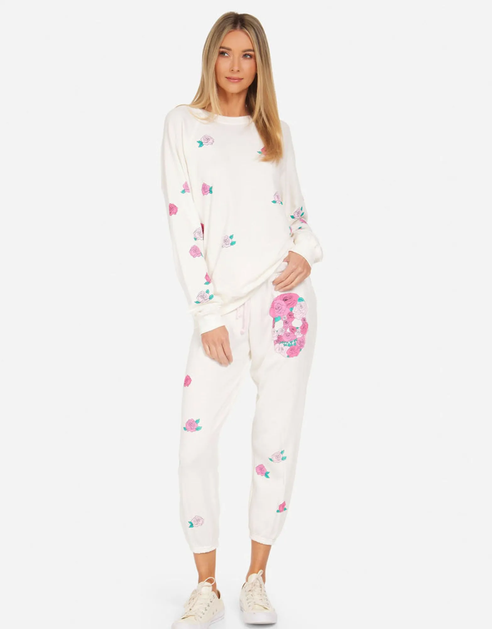 Clearance Anela Pink Rose Skull Women Long Sleeve