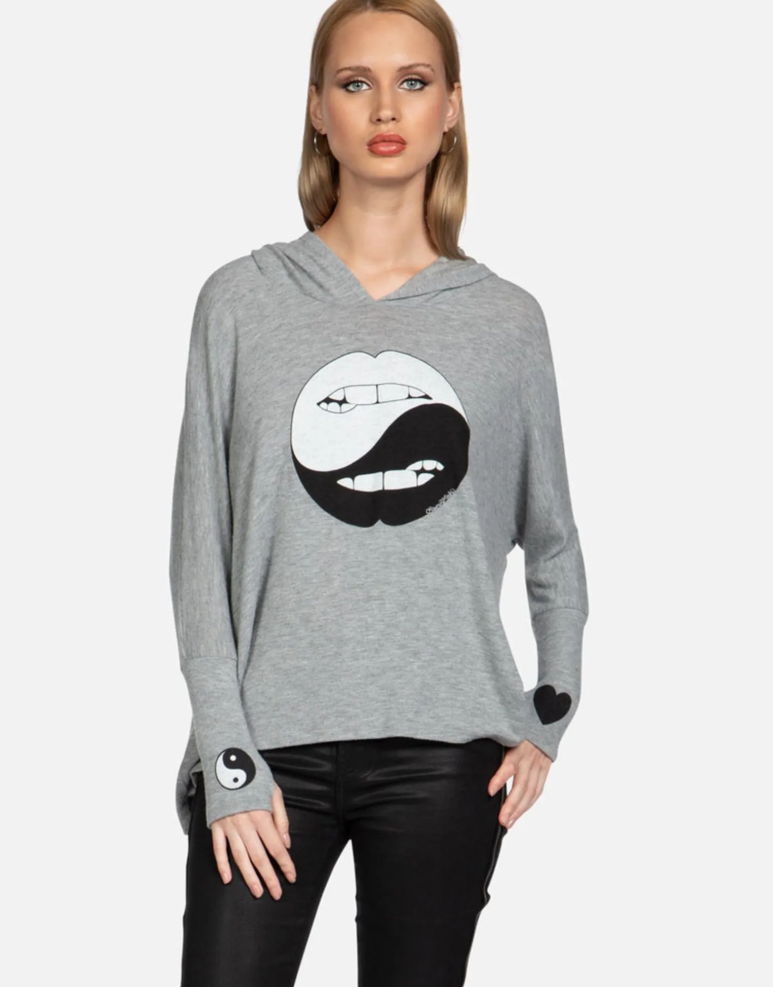 Store Biting Lip Yin Yang Oversized Pullover W/ Hood | Wilma By Women Hoodies
