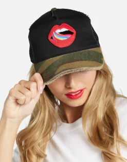 Sale Candy Lip Trucker Hat In Black/ Camo | Jilly By Hats