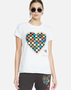 Flash Sale Color Checkered Heart S/S Tee W/ Studs | Aviana By Women Short Sleeve