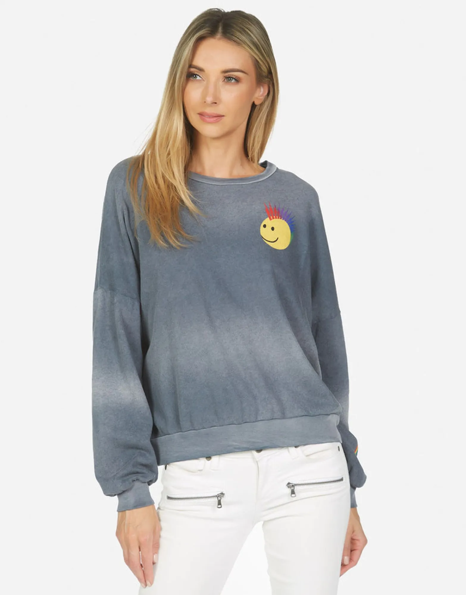 Cheap Color Punk Happy Eye Drop Shoulder Pullover | Sierra By Women Long Sleeve