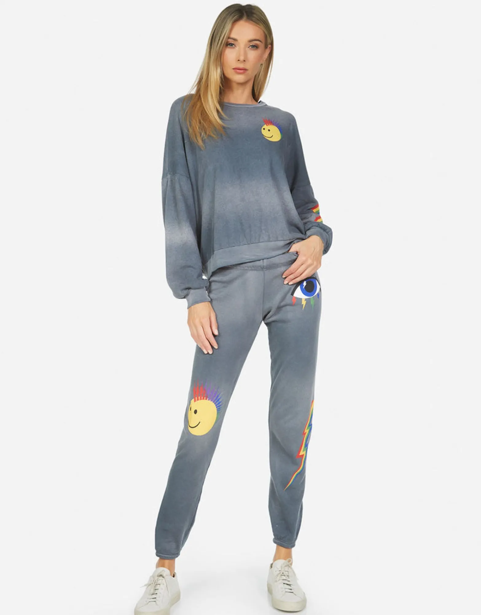 Cheap Color Punk Happy Eye Drop Shoulder Pullover | Sierra By Women Long Sleeve