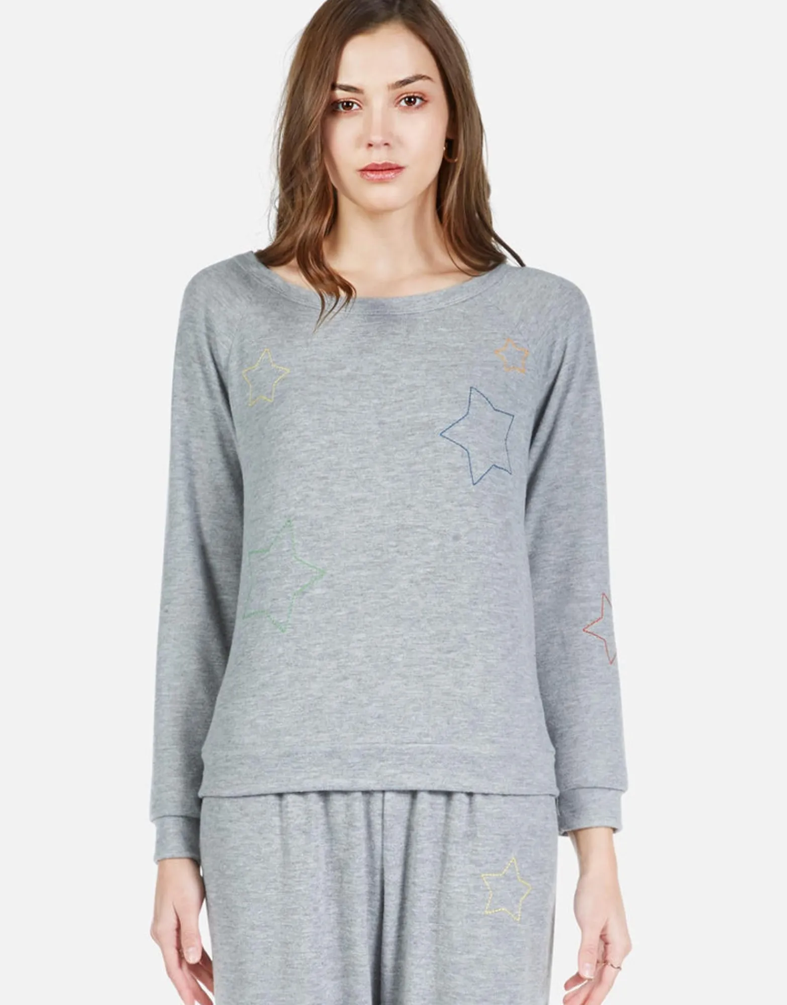 Cheap Color Star Outline Embroidery L/S Pullover | Brenna By Women Long Sleeve