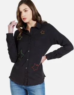 Cheap Color Stars Embroidered L/S Button Up Shirt | Sloane By Women Long Sleeve