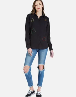 Cheap Color Stars Embroidered L/S Button Up Shirt | Sloane By Women Long Sleeve