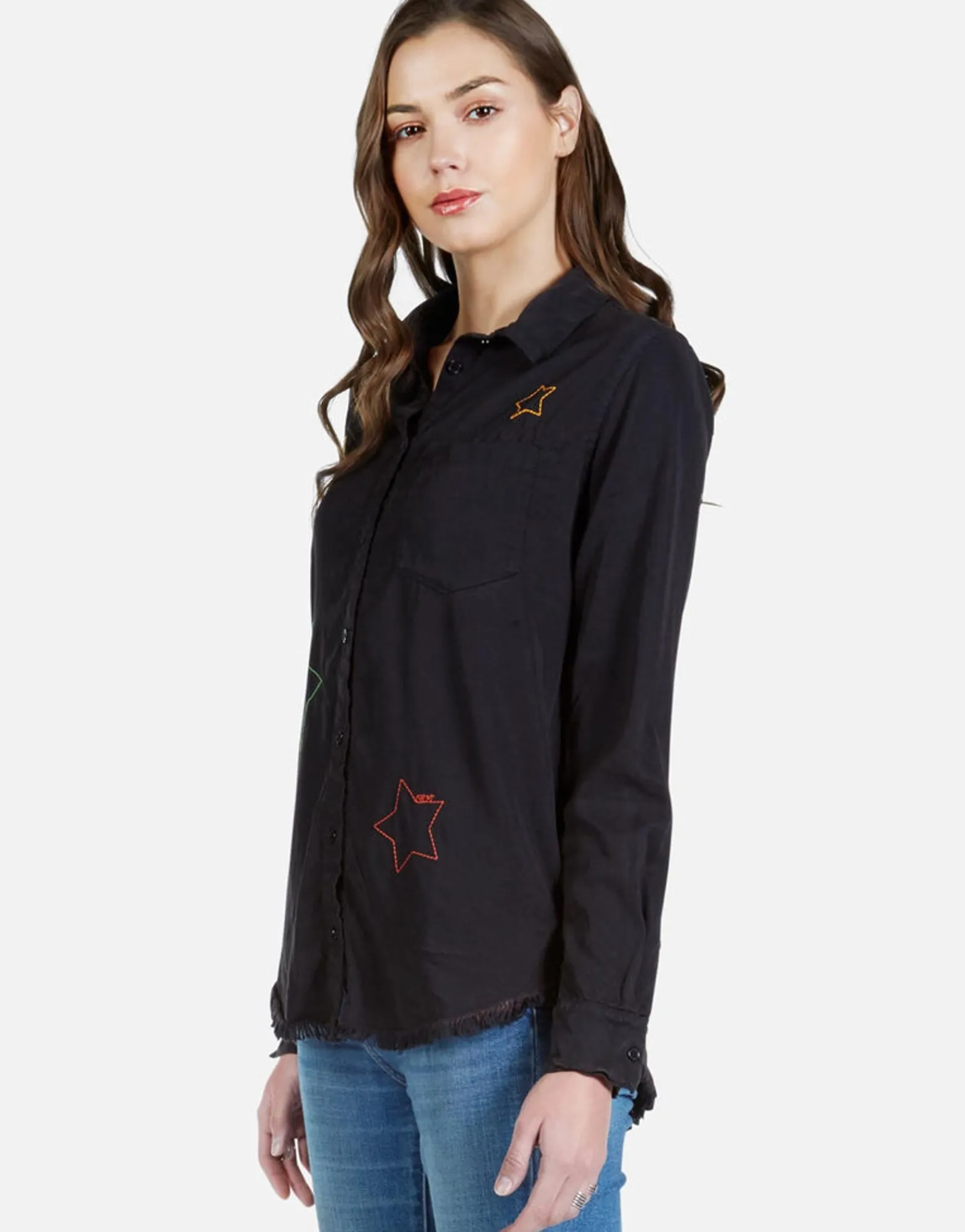 Cheap Color Stars Embroidered L/S Button Up Shirt | Sloane By Women Long Sleeve