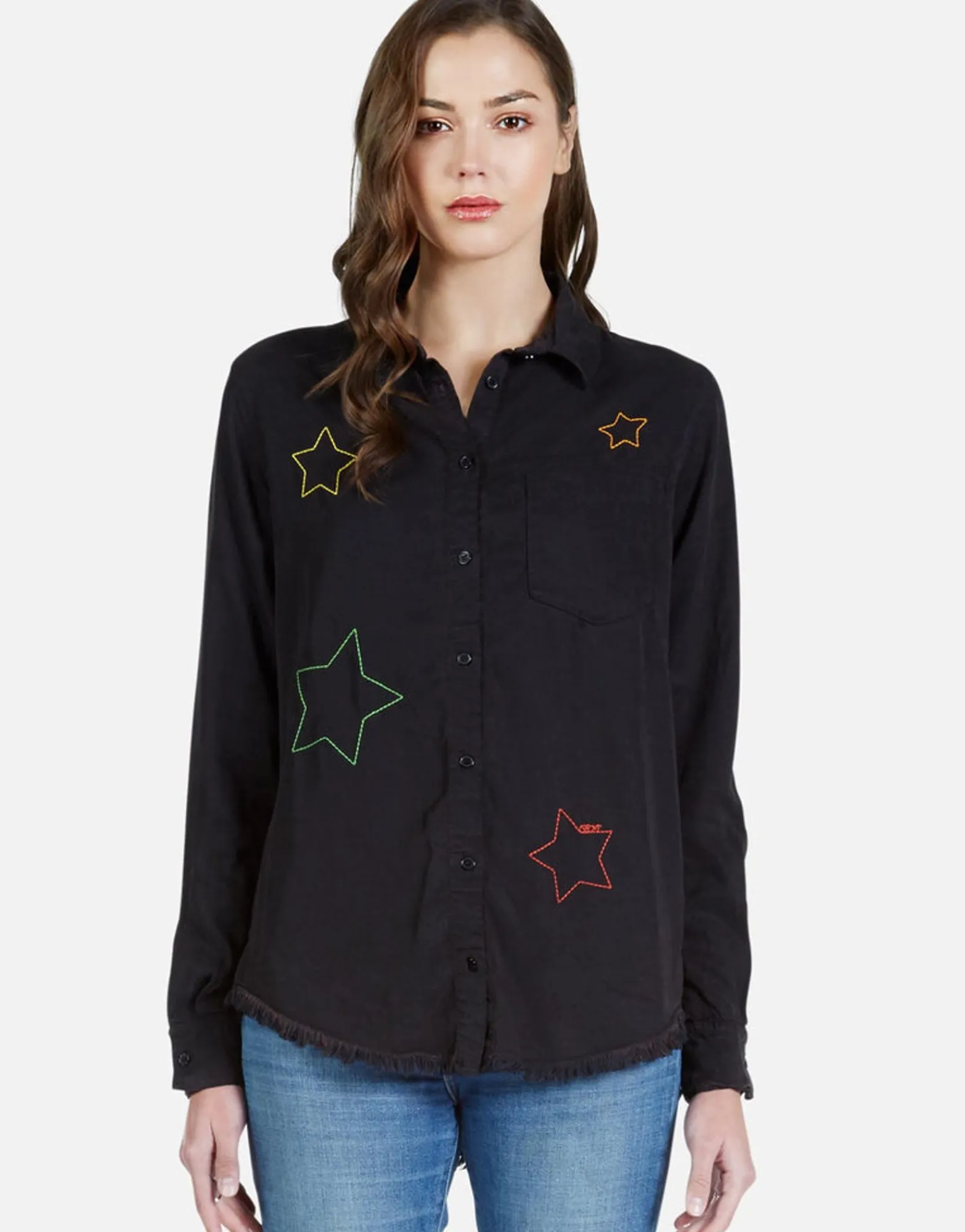 Cheap Color Stars Embroidered L/S Button Up Shirt | Sloane By Women Long Sleeve