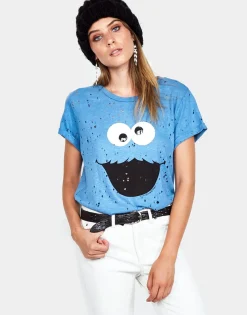 Shop Cookie Monster Vintage Rollup Sleeve Tee | Bess By Women Short Sleeve