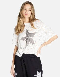 Outlet Cracked Star Distressed Tee | Linnea By Women Short Sleeve