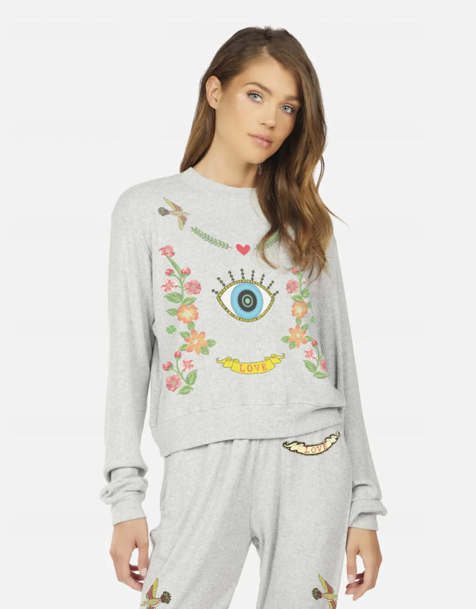 Clearance Cropped Floral Eye Love Pullover In | Kaz By Women Long Sleeve