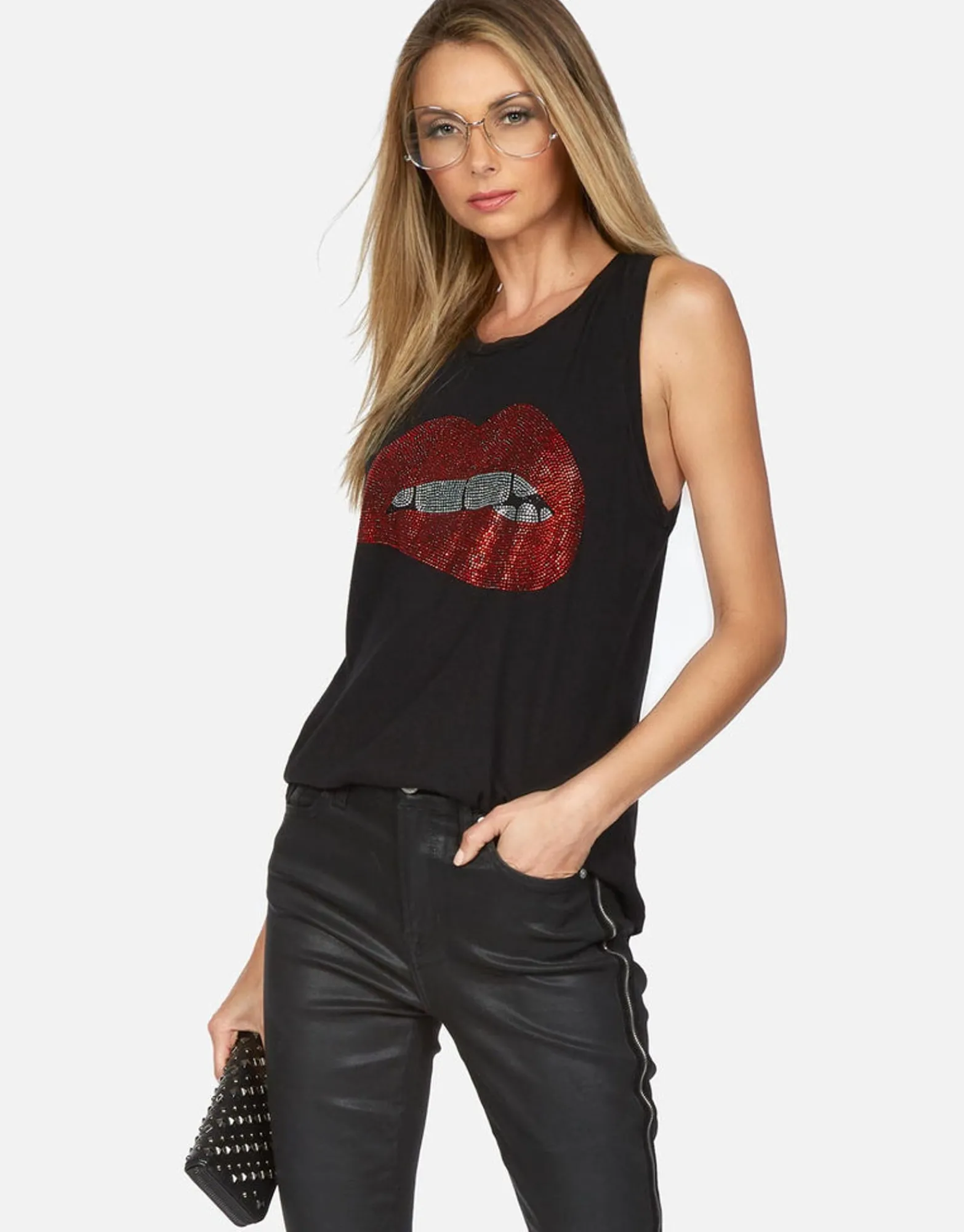 Fashion Crystal Biting Lip High Neck Tank | Peyton By Women Tanks