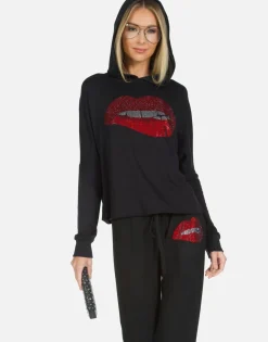 Discount Crystal Biting Lip Pullover Crop Hoodie | Delilah X By Women Hoodies