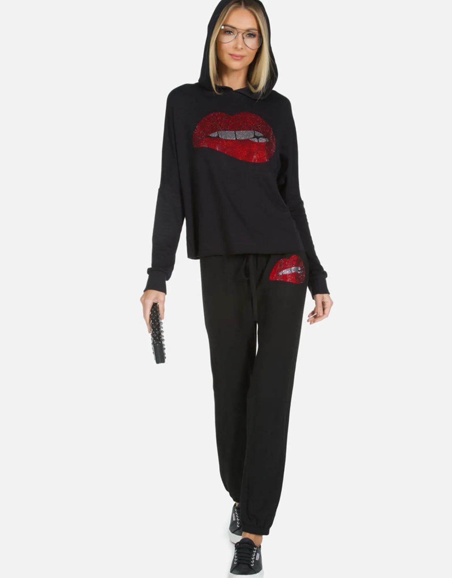 Discount Crystal Biting Lip Pullover Crop Hoodie | Delilah X By Women Hoodies