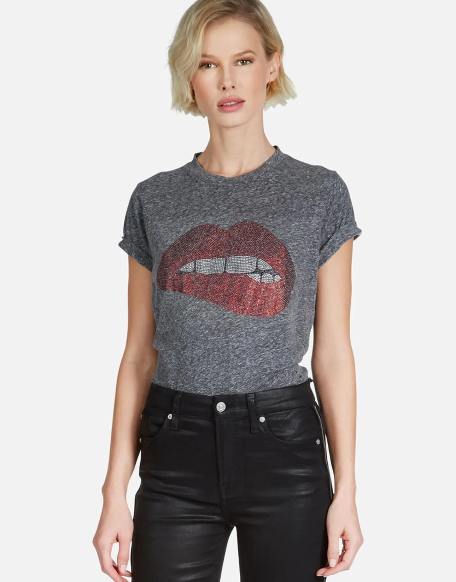 Store Crystal Biting Lip S/S Vintage Tee W/ Holes | Capri By Women Short Sleeve
