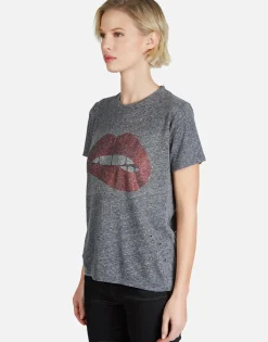 Store Crystal Biting Lip S/S Vintage Tee W/ Holes | Capri By Women Short Sleeve