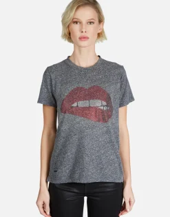 Store Crystal Biting Lip S/S Vintage Tee W/ Holes | Capri By Women Short Sleeve