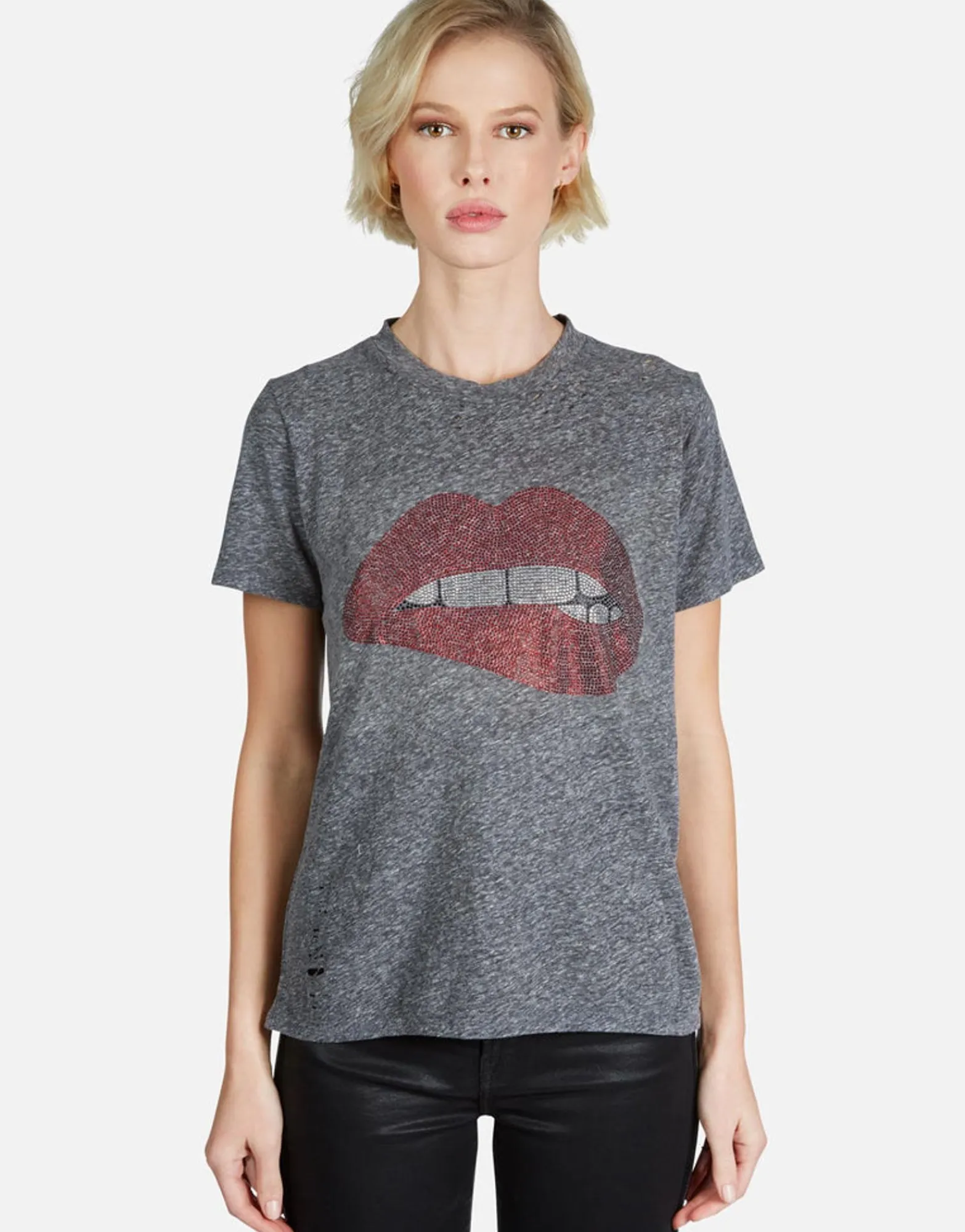 Store Crystal Biting Lip S/S Vintage Tee W/ Holes | Capri By Women Short Sleeve