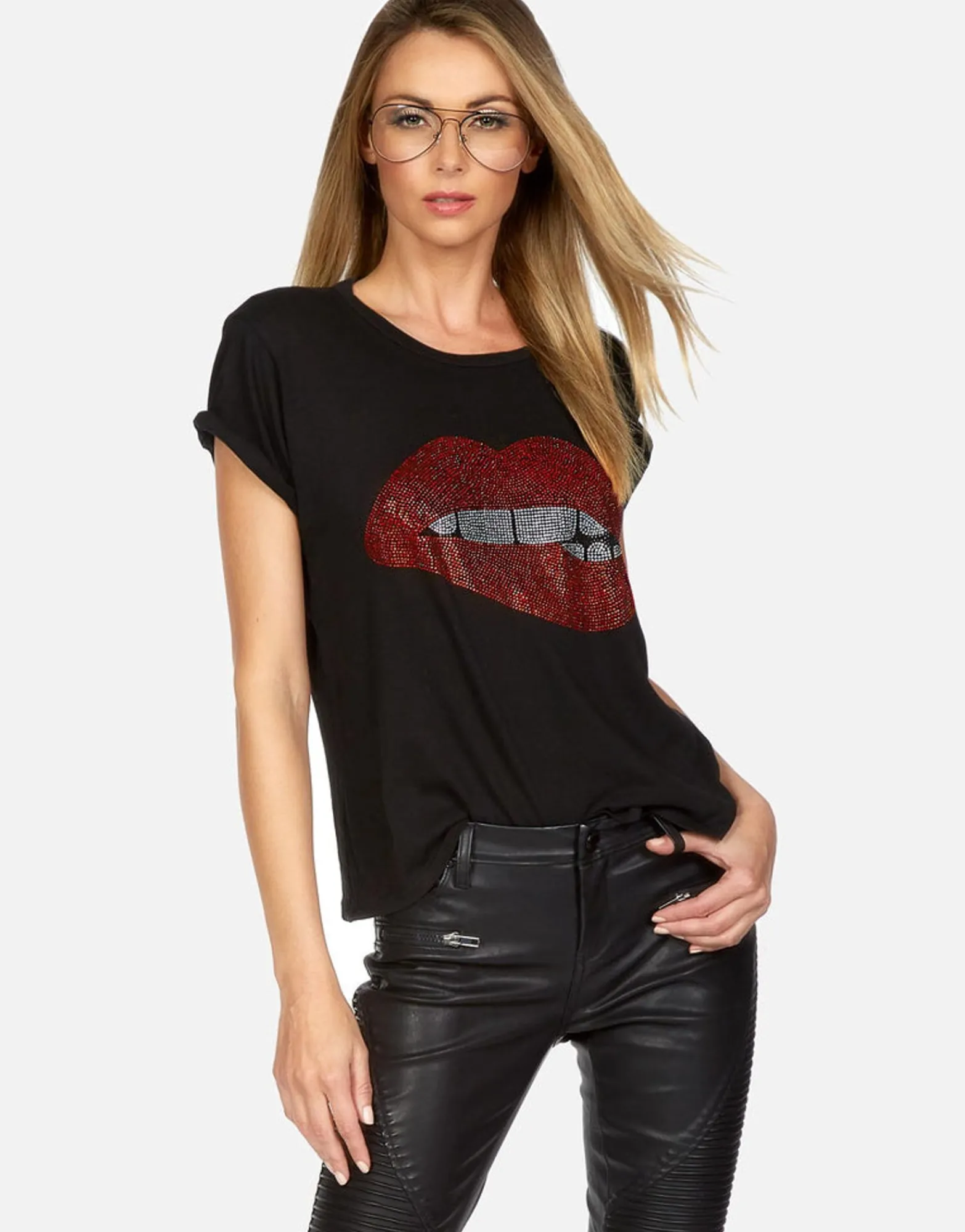 Outlet Crystal Biting Lip Vintage Ss Tee | Edda By Women Short Sleeve