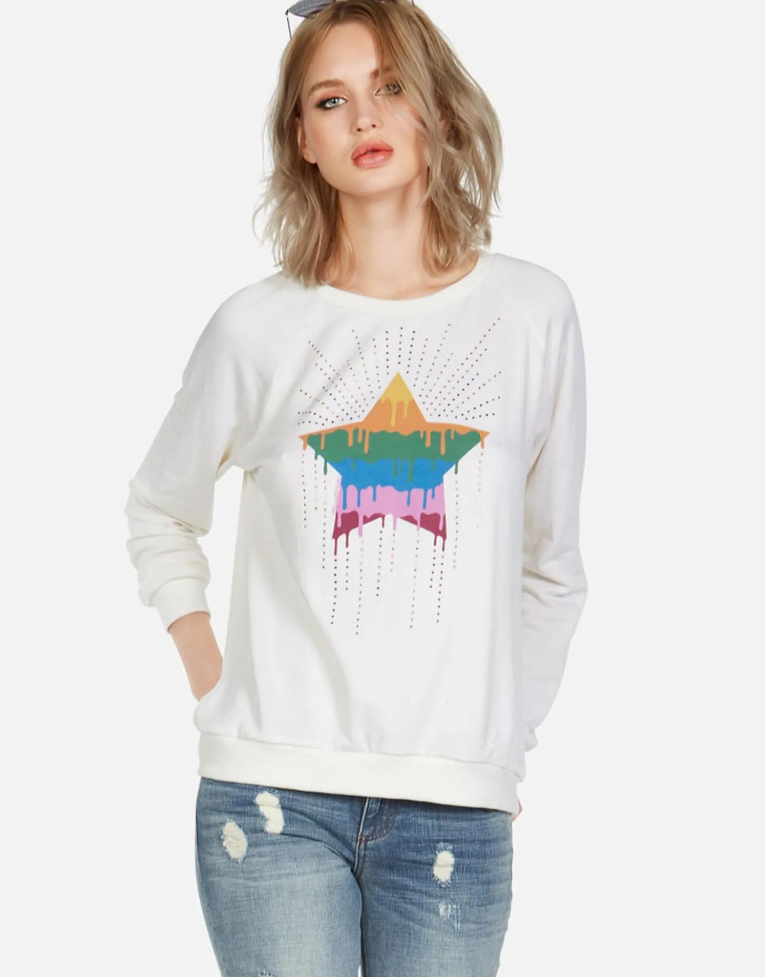 Clearance Crystal Dripping Star Vintage Pullover | Noleta By Women Long Sleeve