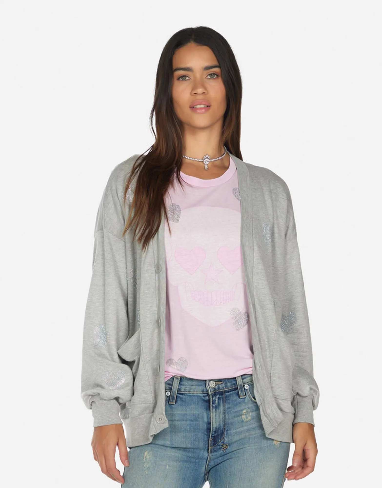 Outlet Crystal Hearts Button Up Sweatshirt | Jamila By Women Sweaters & Knits