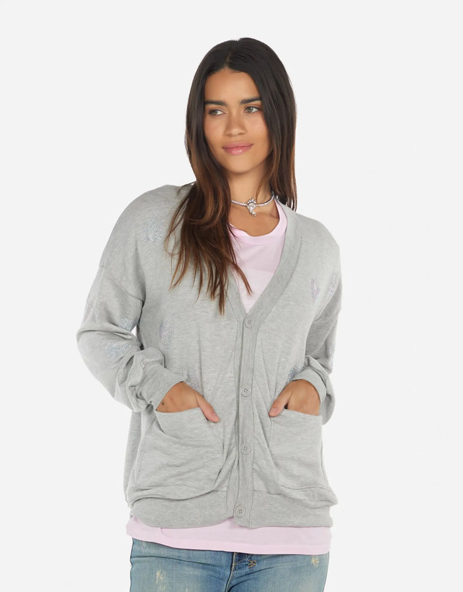 Outlet Crystal Hearts Button Up Sweatshirt | Jamila By Women Sweaters & Knits
