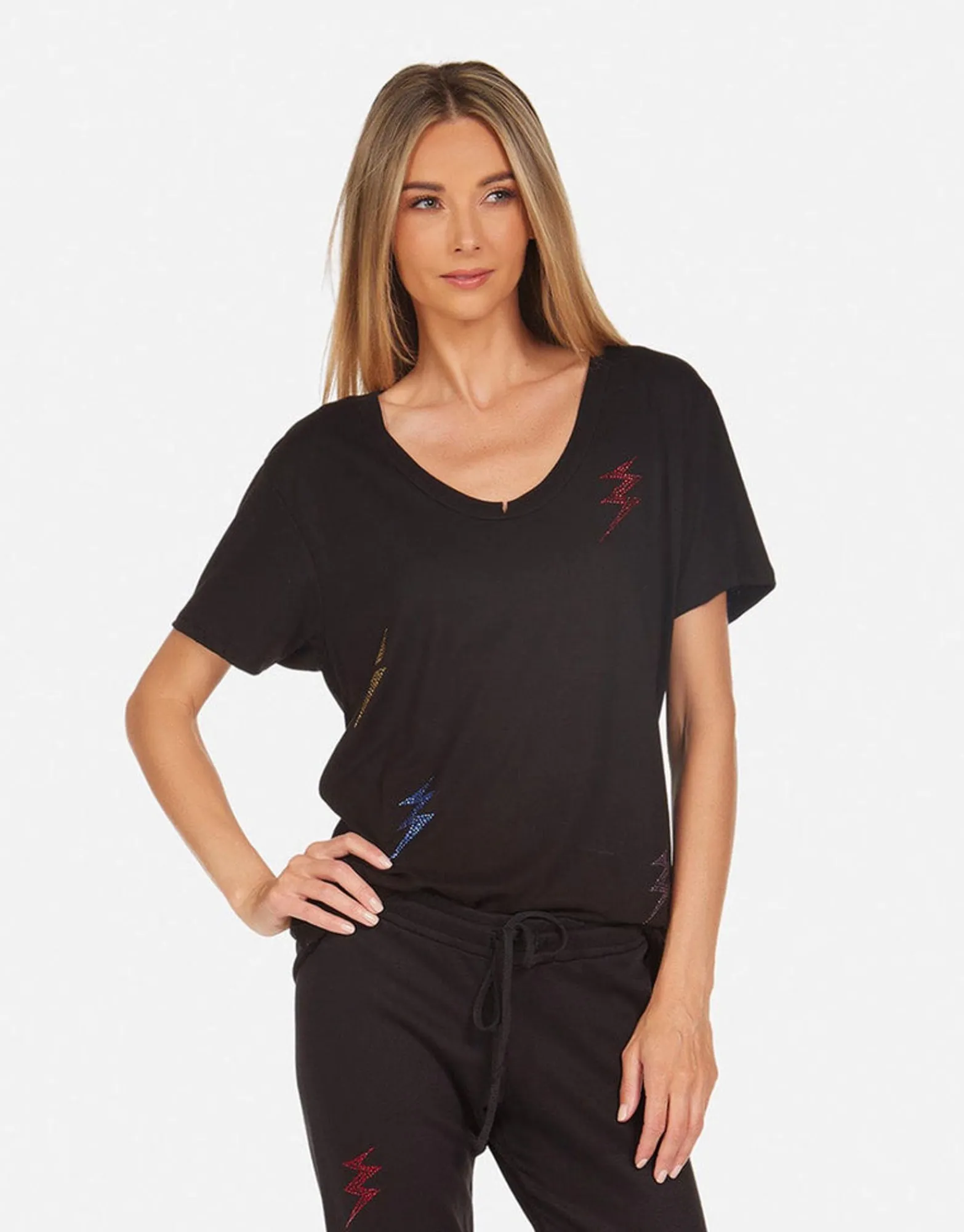Outlet Crystal Lightning Peace Boyfriend Tee | Elara By Women Short Sleeve