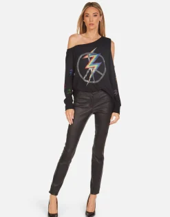 Fashion Crystal Lightning Peace Off Shoulder Top | Trinidy By Women Long Sleeve