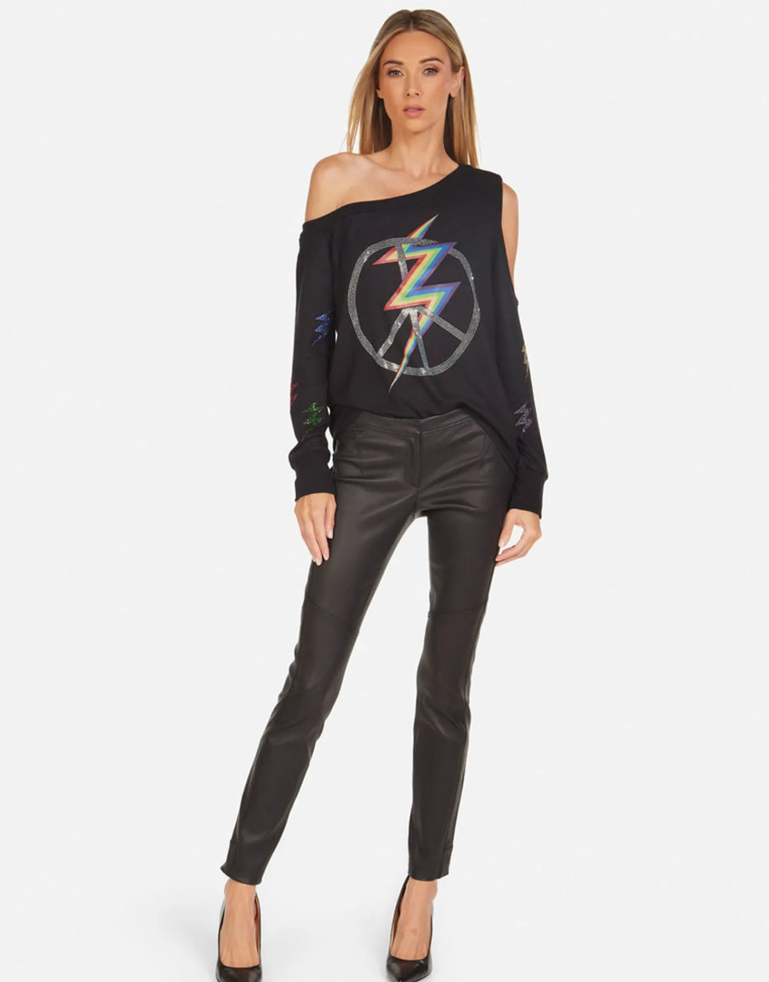 Fashion Crystal Lightning Peace Off Shoulder Top | Trinidy By Women Long Sleeve
