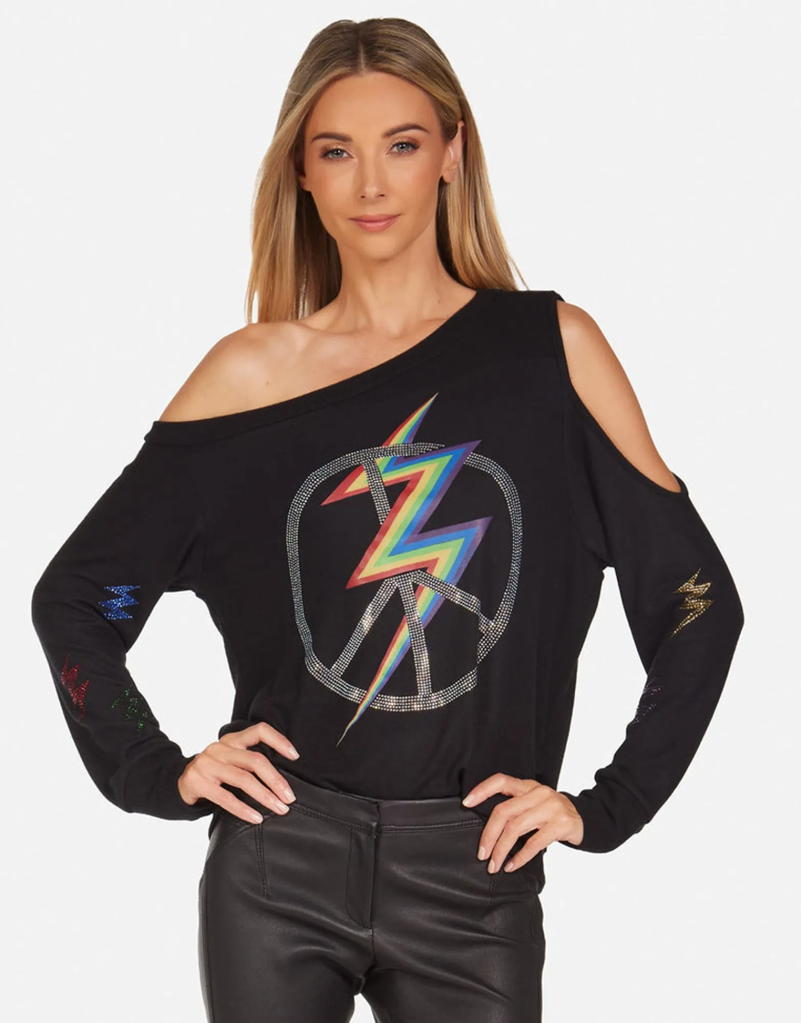 Fashion Crystal Lightning Peace Off Shoulder Top | Trinidy By Women Long Sleeve
