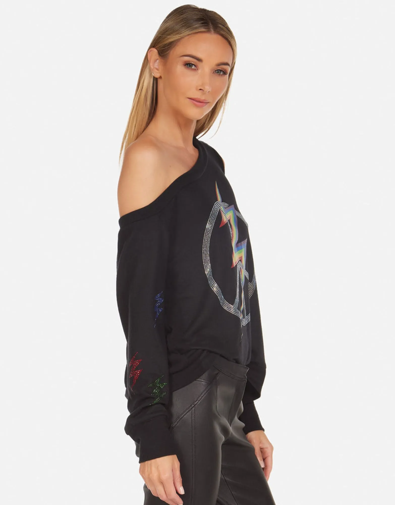 Fashion Crystal Lightning Peace Off Shoulder Top | Trinidy By Women Long Sleeve