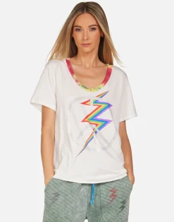 Sale Crystal Lightning Peace Ss Boyfriend Tee | Elara By Women Short Sleeve