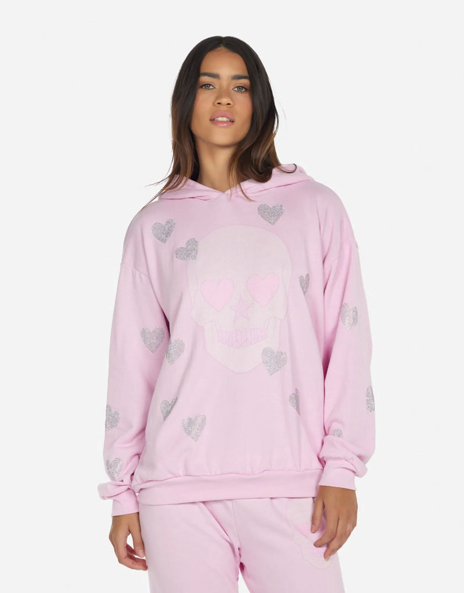 Clearance Crystal Pink Peace Love Skull Hoodie | Harmony By Women Hoodies