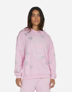 Clearance Crystal Pink Peace Love Skull Hoodie | Harmony By Women Hoodies