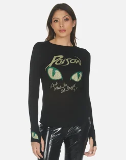 Fashion Crystal Poison Cat Dragged In Fitted Top | Mckinley X By Women Long Sleeve