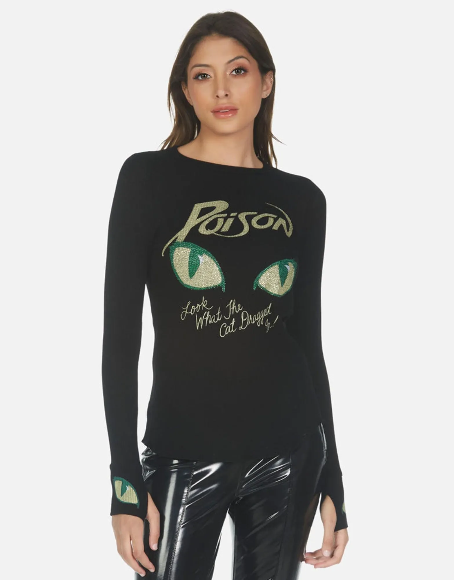 Fashion Crystal Poison Cat Dragged In Fitted Top | Mckinley X By Women Long Sleeve