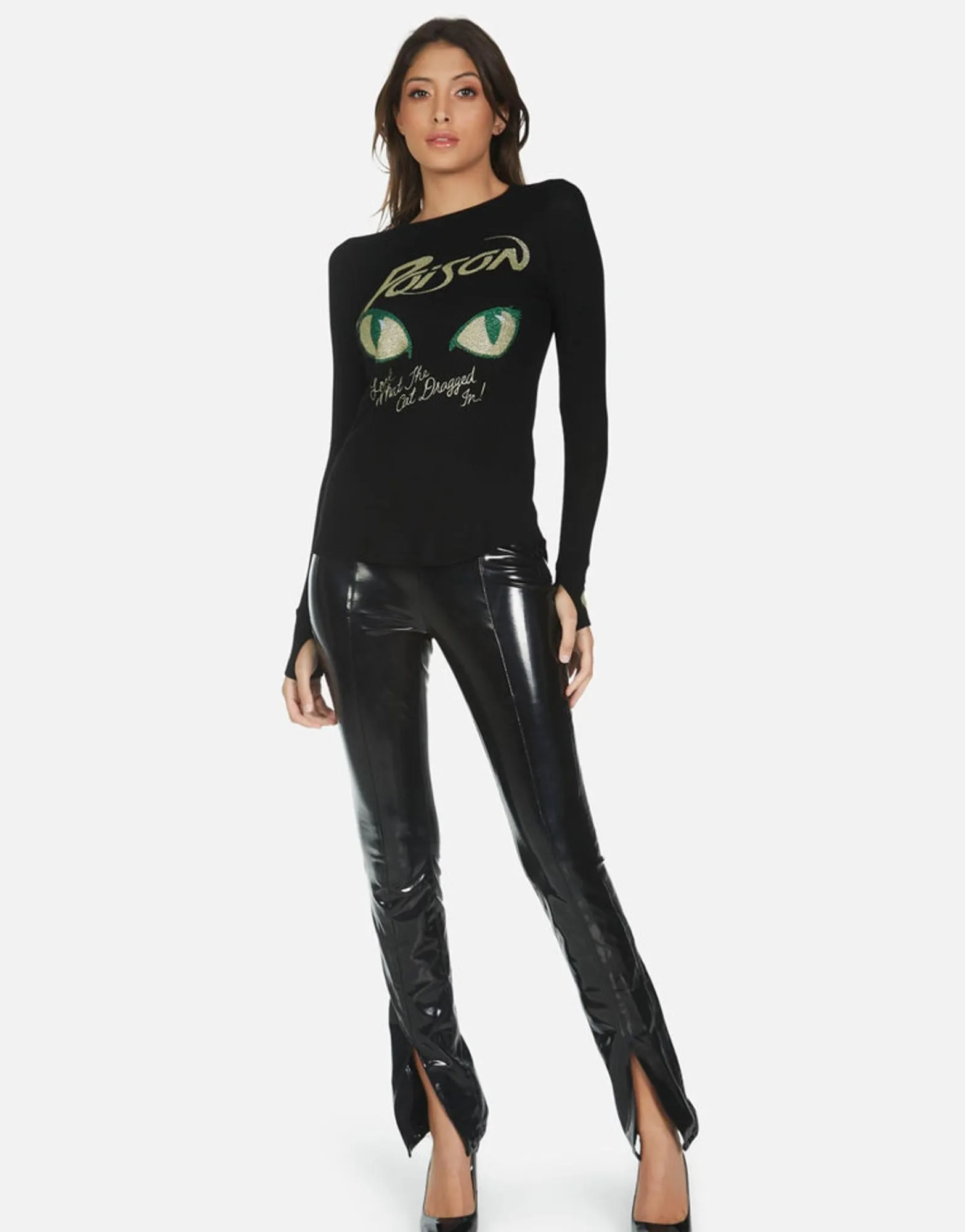 Fashion Crystal Poison Cat Dragged In Fitted Top | Mckinley X By Women Long Sleeve
